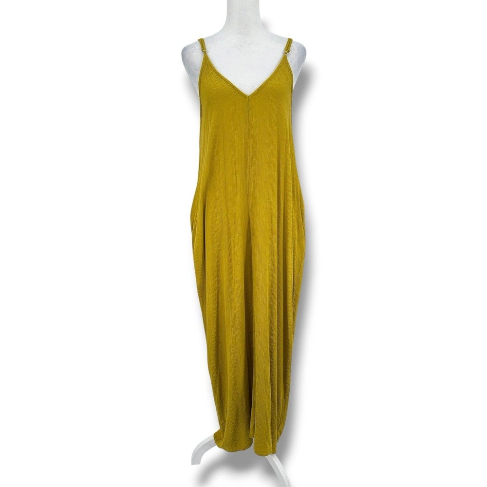 Lovestitch Yellow Gauze Slip Maxi Dress S M V Neck Flowy Boho Resort Straps